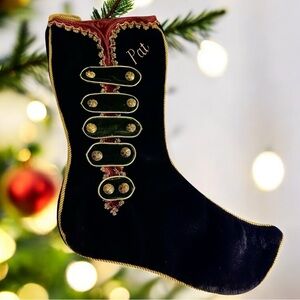 Pier One Imports Fancy Black Velvet Christmas Stocking with Gold Trim